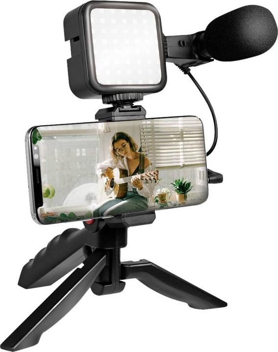 Actual product image LogiLink Vlogger Kit with LED light, microphone + tripod, for 4.77" smartphones