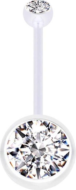 Star Piercing Banane Schwangerschaft transparent mit zwei Kugeln Kristall gross silber (Bioflex, ohne Messing)