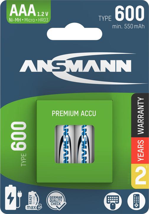 Immagine prodotto Ansmann Batteria NiMH Micro AAA tipo 600 (min. 550 mAh) maxE (4 pz., AAA, 550 mAh)
