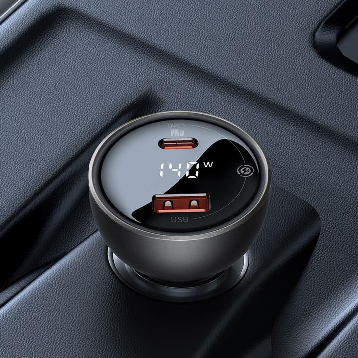 Produktbild Baseus Digital Display fast car charger USB-A / USB-C PD3.1 140W black + USB-C cable Superior