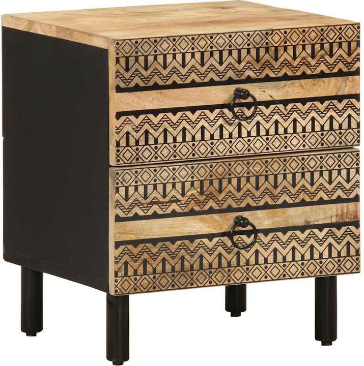 Actual product image VidaXL Bedside table Bedside cabinet Bedside chest of drawers Bedside console Black Rough mango wood (40 x 33.5 x 46 cm)
