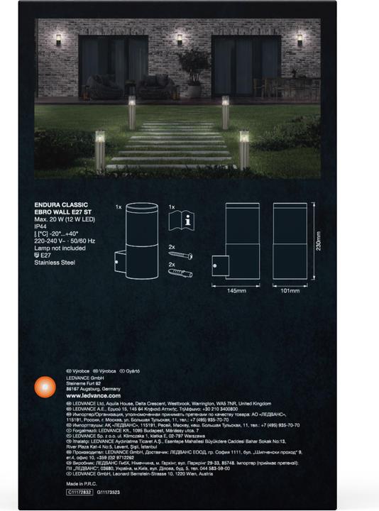 Produktbild Ledvance Endura Classic Ebro Wall E27 Stainless Steel (E27, IP44)