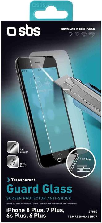 Immagine prodotto SBS Protettore di schermo in vetro per iPhone 8 Plus/7 Plus/6s Plus/6 Plus (1 Pezzo/i, Apple iPhone 8 Plus, Apple iPhone 7 Plus)