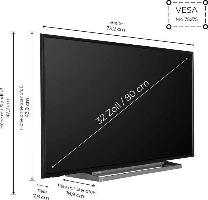 Produktbild Toshiba 32WD3C63DA (32", WD3C, LED, HD, 2020)