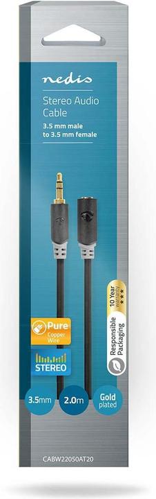 Actual product image Nedis 3.5 mm stereo audio cable with 3 jacks (2 m, 3.5mm jack (AUX))