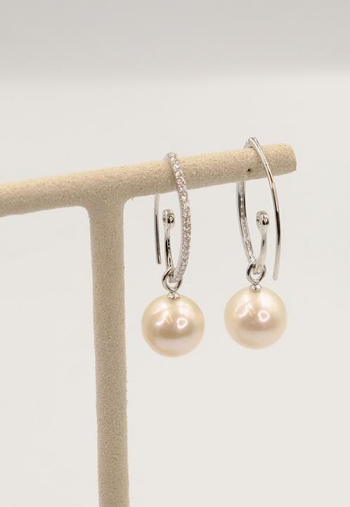 Actual product image Muau Earrings silver 925 freshwater pearl 10.5-11mm zirconia (Silver 925)