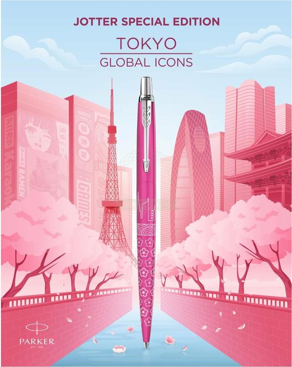 Actual product image Parker Pen Retractable biros JOTTER Tokyo, metallic pink Stroke width: M, stroke colour: blue, barrel made of (Pink, 1 x)