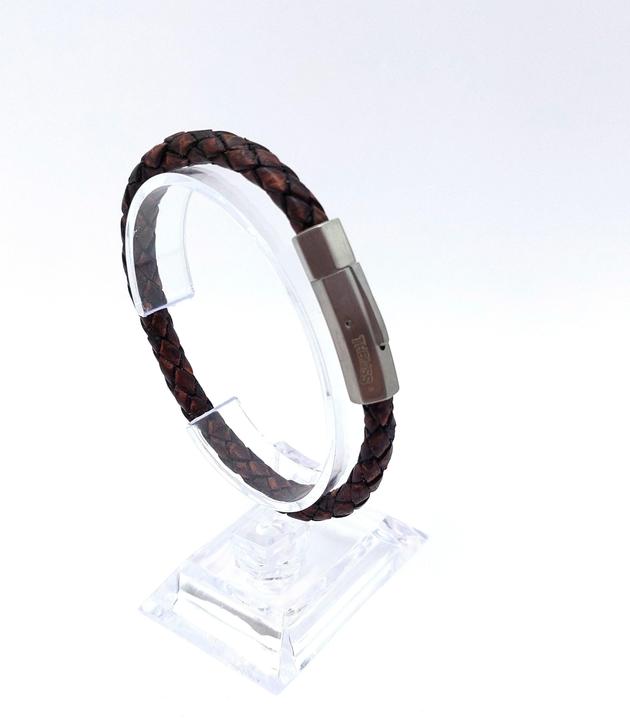 Actual product image Thomss Leather bracelet No.23 unisex leather brown & stainless steel clasp circumference 19.7cm (19.70 cm, Stainless steel, 100% leather)