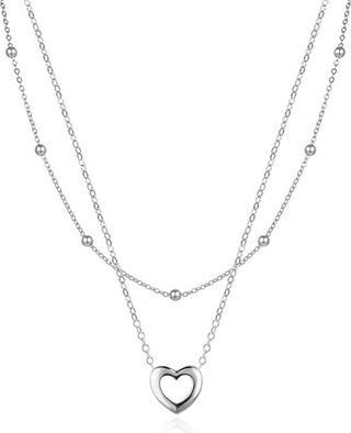 Agato Double Heart Silver Necklace AGS1552