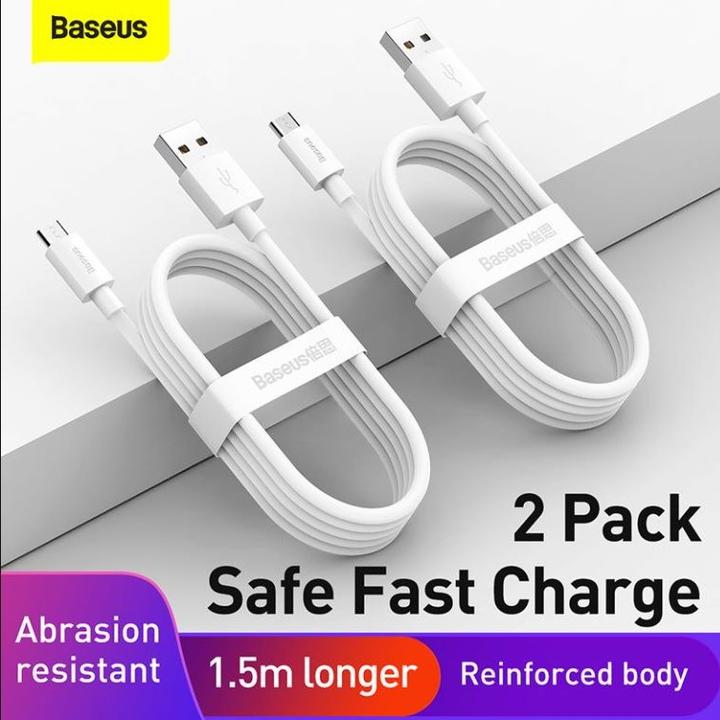 Actual product image Baseus Simple Wisdom Data Cable Kit USB to Micro 2.1A (2PCS/Set) 1.5m White (1.50 m)