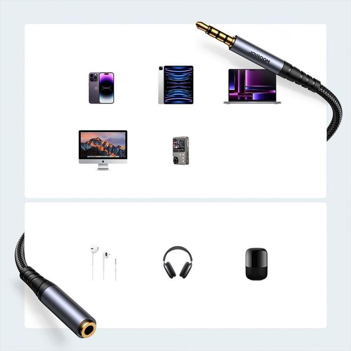 Immagine prodotto Joyroom Cavo audio stereo AUX mini jack 3,5 mm (maschio) - mini jack (femmina) 1,2 m nero (SY-A09) (1.20 m, Estensione)