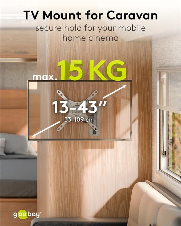 Produktbild Goobay TV-Wandhalterung Caravan FULLMOTION M, Silber (Wand, 43", 15 kg)