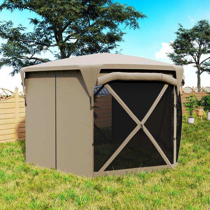 Produktbild Swisshandel24 Faltpavillon sechseckig ca. 3,5x3m mit abnehmbaren Dach Wasserdicht, Khaki (345 cm, 300 cm)