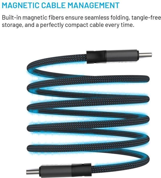 Actual product image Fixed Magnetic Braided Cable USB-C/USB-C, 1,2m, USB 2.0, 240W, gray (1.20 m, USB 2.0)