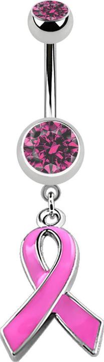 Produktbild Star Piercing Banane silber mit zwei Kristallkugeln und Schleife pink (Titan G23, ohne Messing)