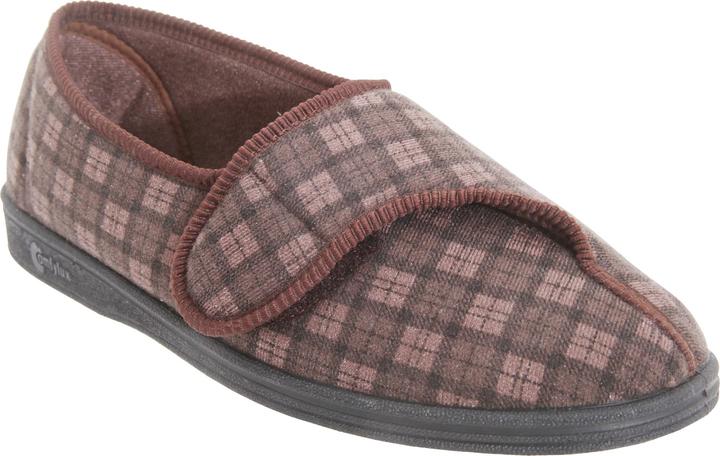 Comfylux Paul Hausschuhe Pantoffeln mit Klettverschluss kariert