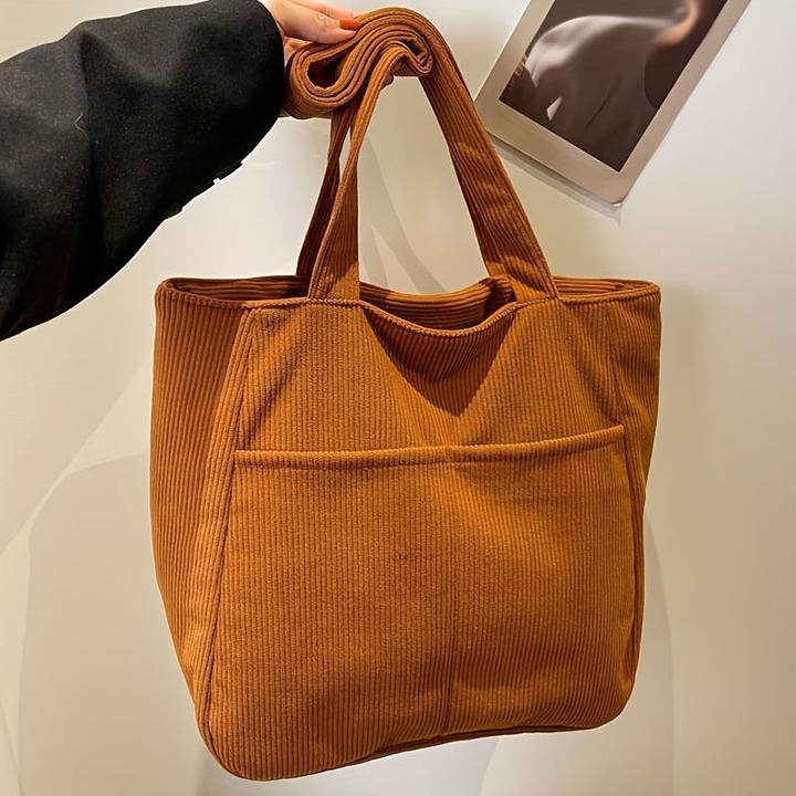 Only-Bags.Store Cord-Tasche mit festen Schulterriemen, lässig einfarbig, Reissverschluss, Polyester gefüttert