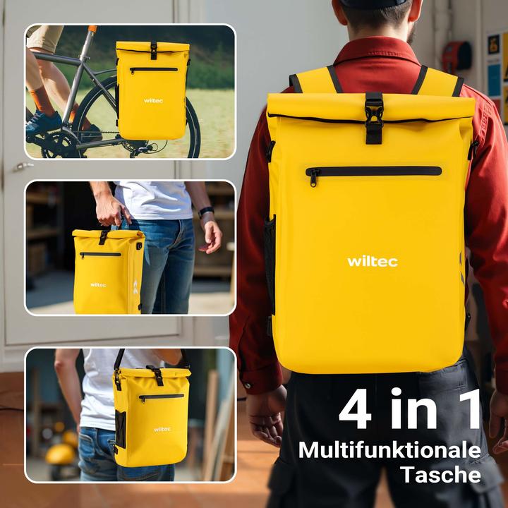 Actual product image Wiltec Gepäckträgertasche gelb 25l Fahrradtasche Rucksack Gepäcktasche (25 l, Luggage carrier bag)