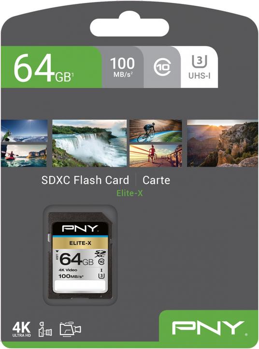 Actual product image PNY SDXC card Elite-X UHS-I U3 64 GB (64 GB, SDXC, U3, UHS-I)