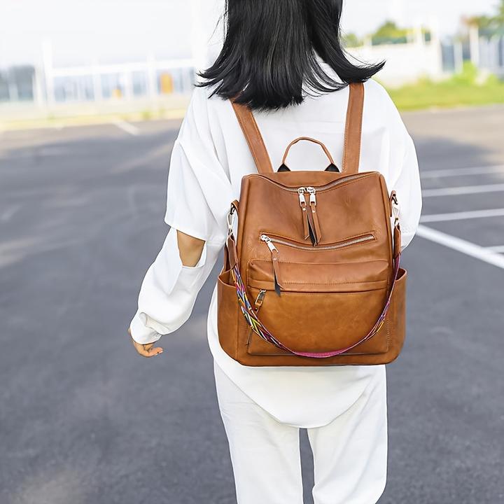 Produktbild Only-Bags.Store Retro Rucksack Handtasche, Boho Strap Zwei-Wege-Umhängetasche, Mode Vegan Leder Schultasche Daypack