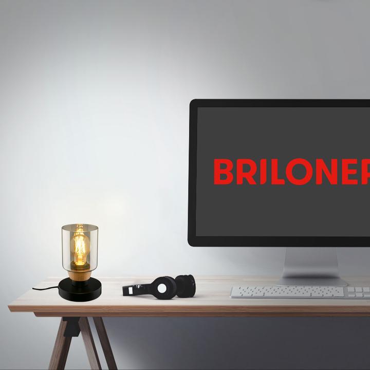 Actual product image Briloner Table lamp, with wood, smoked glass, 1xE27/max.10W (E27)