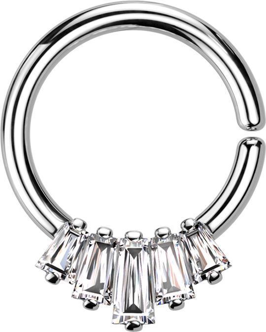 Star Piercing Micro Piercing Ring silber fünf Kristalle Baguette silber (Messing)