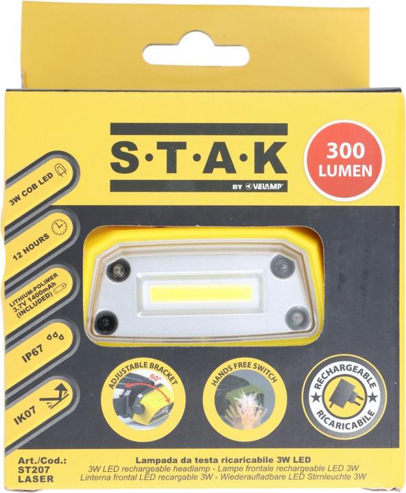 Immagine prodotto Velamp LED Stirnleuchte mit COB LED, inklusive Akku, 60 Grad neigbar (300 lm)