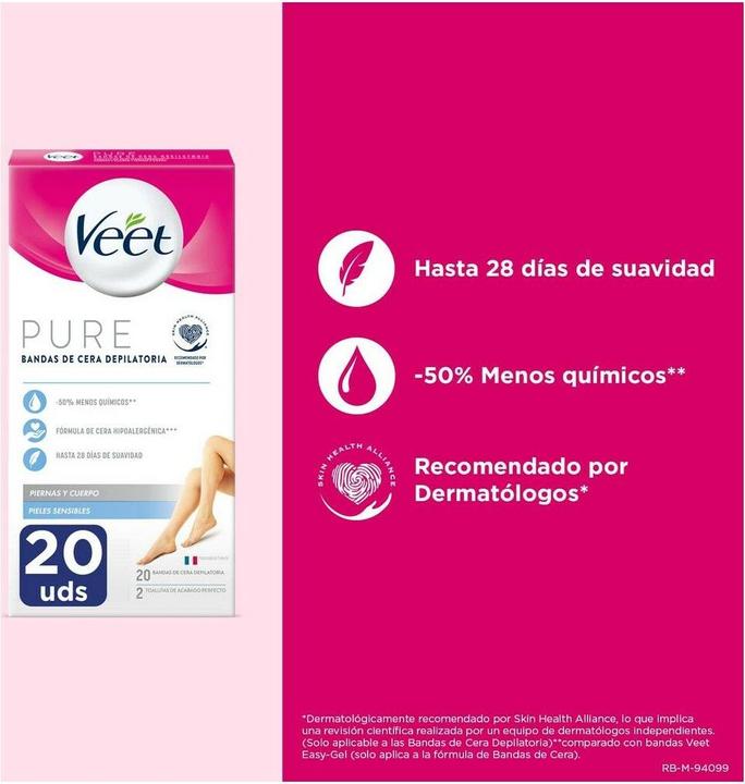Produktbild Veet BANDAS DE CERA depilatorias corporales pure piel sensible 20 u (20 x)