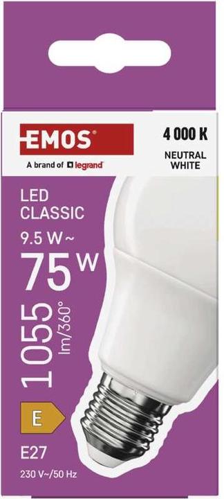 Immagine prodotto Emos LED Lampe Classic A60 / E27 / 9,5 W (75 W) / 1055 lm / Neutral Weiss (E27, 9.50 W, 1055 lm, 1 x, E)