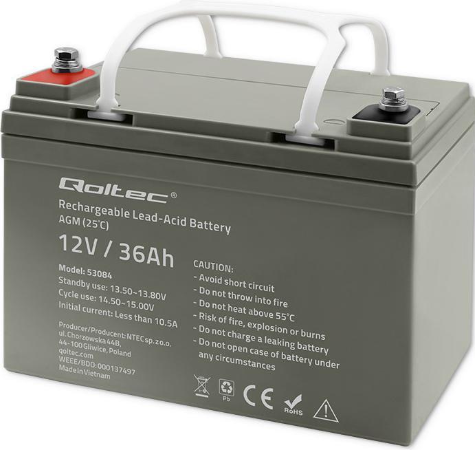 Actual product image Qoltec accumulator AGM | 12V | 36Ah | max.540A (12 V, 36 Ah)