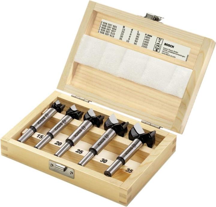 Produktbild Bosch Professional Zubehör 5-tlg. Scharnierlochbohrer-Set, Carbide, 15–35 mm (15-35 mm)