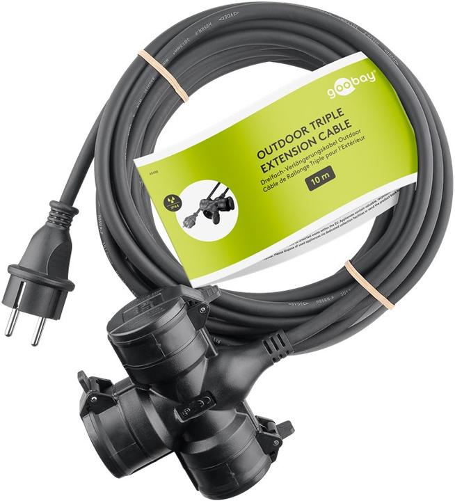 Actual product image Goobay Triple outdoor extension cable, 10 m, black (10 m, CEE 7/3)
