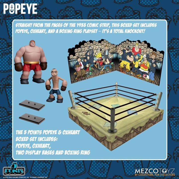 Actual product image Mezco Toys Popeye figurines 5 Points Deluxe Set Popeye & Oxheart 9 cm
