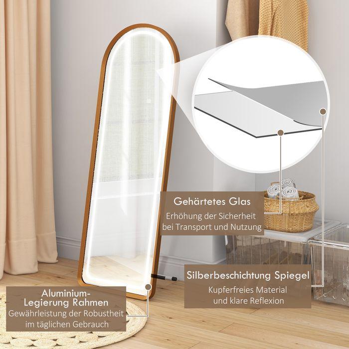 Image du produit Swisshandel24 Miroir intégral, 47 x 146 cm Miroir mural avec support, miroir sur pied avec lampe LED, variateur (50 x 151.5 cm)