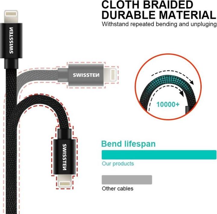 Immagine prodotto Swissten Cavo dati in tessuto USB-C / Lightning MFi 1,2 M (1.20 m, USB 3.2 Gen 1)