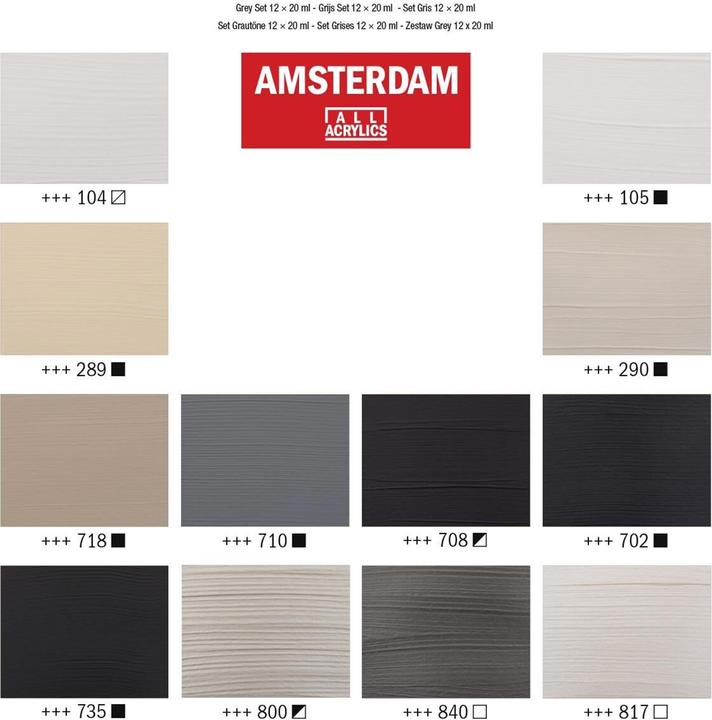 Produktbild Amsterdam Acrylfarbe Greys 12 Tuben à 20 ml (Mehrfarbig, 20 ml)