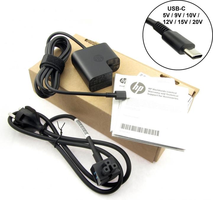 Produktbild HP Adapter 5V,12V,15V 45W USB-C (No Cord) includes power cable (45 W)