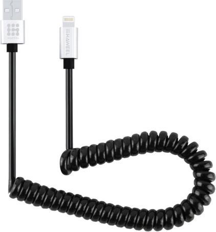 Produktbild SIGN Spiral charging cable with lightning connector, 2A, 30cm - 100cm - Black (0.30 m)
