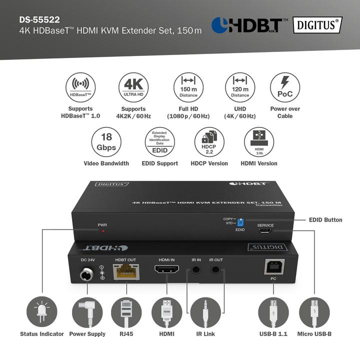 Produktbild Digitus 4K HDBaseT™ HDMI KVM Extender Set, 150 m