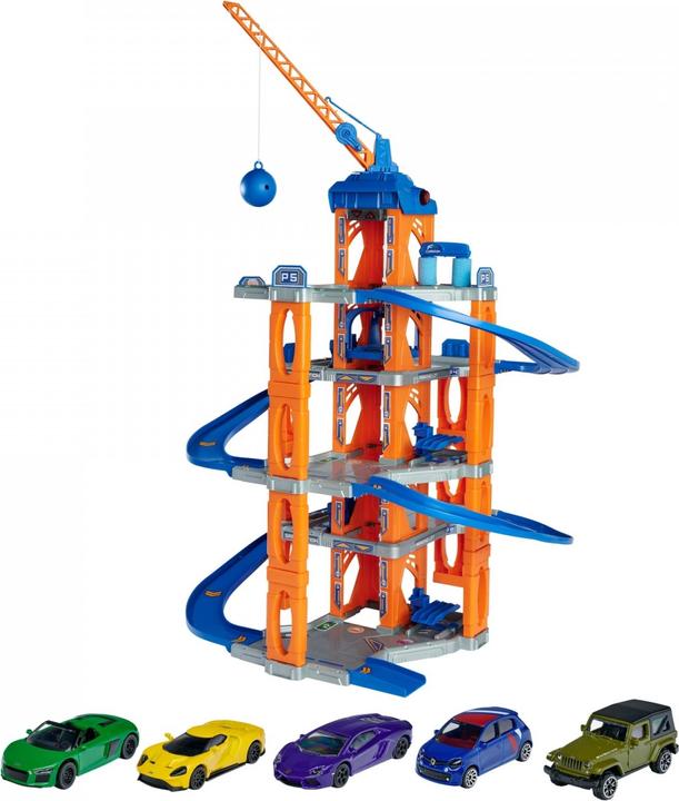 Majorette Garage met lift en 5 auto's