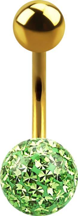 Image du produit Star Piercing Banane dorée à l'or fin avec boule et cristal vert clair époxy de protection (sans laiton, Titane G23)