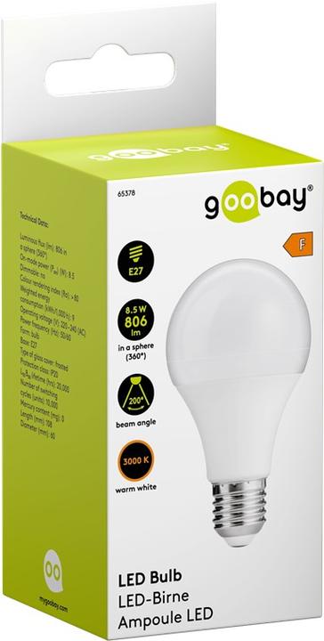 Immagine prodotto Goobay Lampadina LED, 8,5 W (E27, 8.50 W, 806 lm, 1 x, F)