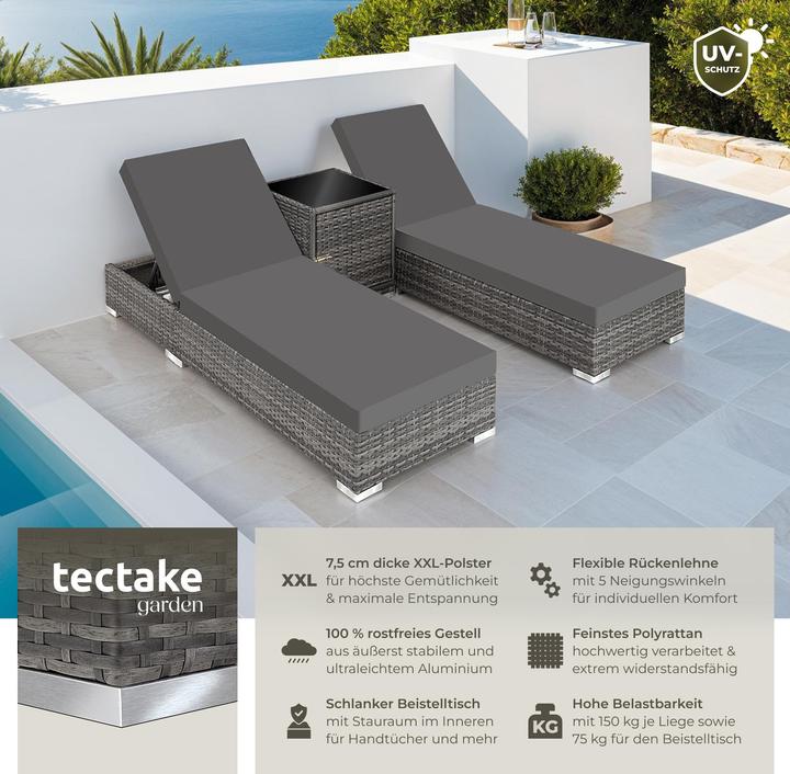 Produktbild tectake 2x Sonnenliegen (184 cm)
