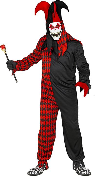Actual product image Widmann Evil harlequin with overalls, mask with hood and hat (M)
