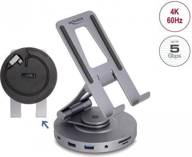 Actual product image Delock Tablet and Notebook Docking Station 4K with Integrated Mount - HDMI / USB / Hub / SD / Mi (USB-C, 2 Ports)