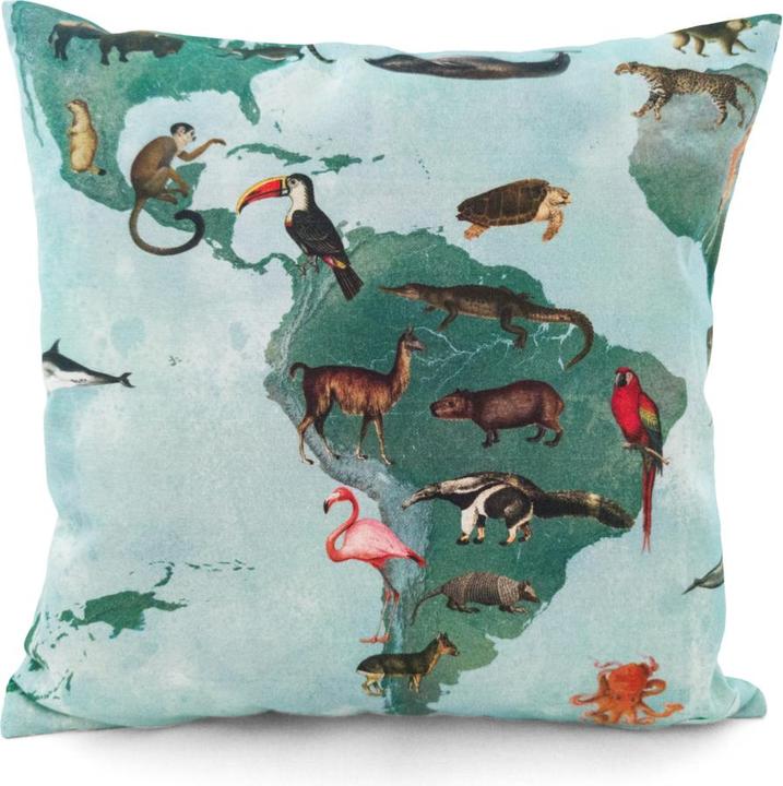 Image du produit Plückefinken Coussin moelleux - Carte du monde animaux (40 x 40 cm)