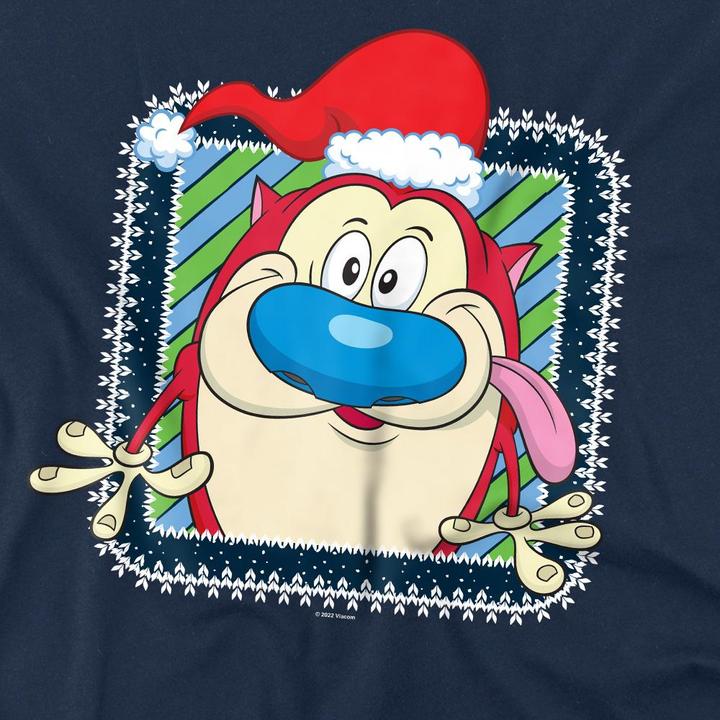 Actual product image Ren & Stimpy Mens Festive Santa Hat Christmas T-Shirt (S)