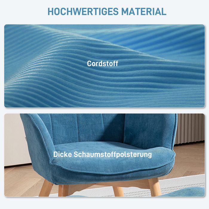 Actual product image Swisshandel24 Sessel mit Hocker, Ohrensessel mit Hoher Rückenlehne, Holzbeine, Cord, Blau