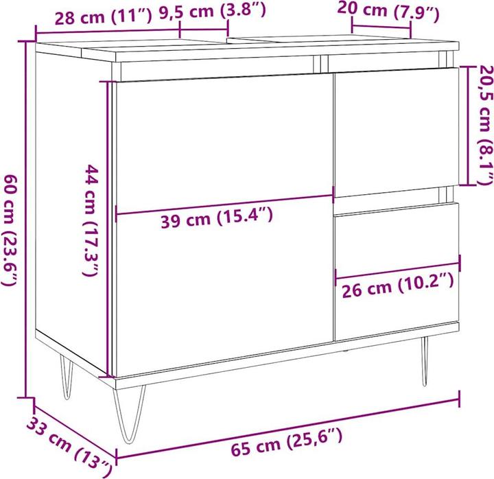 Produktbild VidaXL Waschbeckenunterschrank -Optik (65 x 33 x 60 cm)