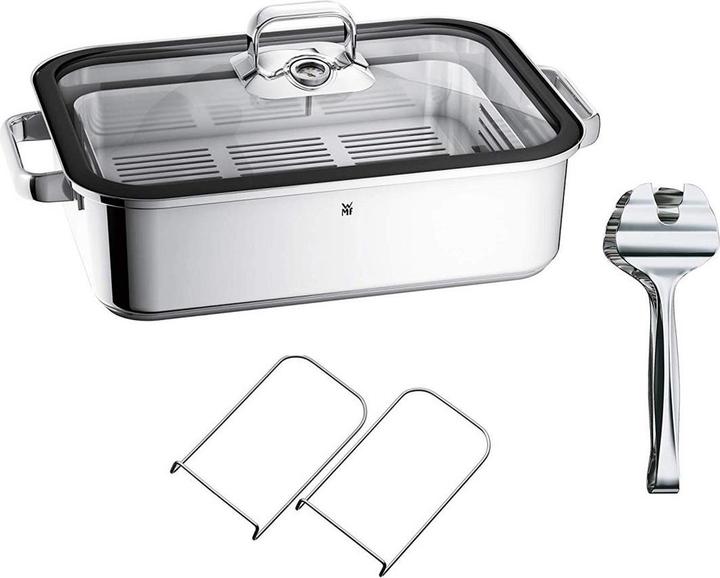Produktbild WMF Dampfgarer Bräter 6,5l Glasdeckel Garblech Vitalis Aroma Edelstahl Induktion (Bräter + Schmortopf, Edelstahl)
